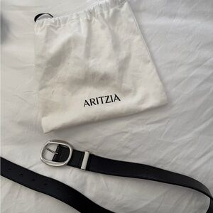 Aritzia Black Leather Belt with Silver Buckle